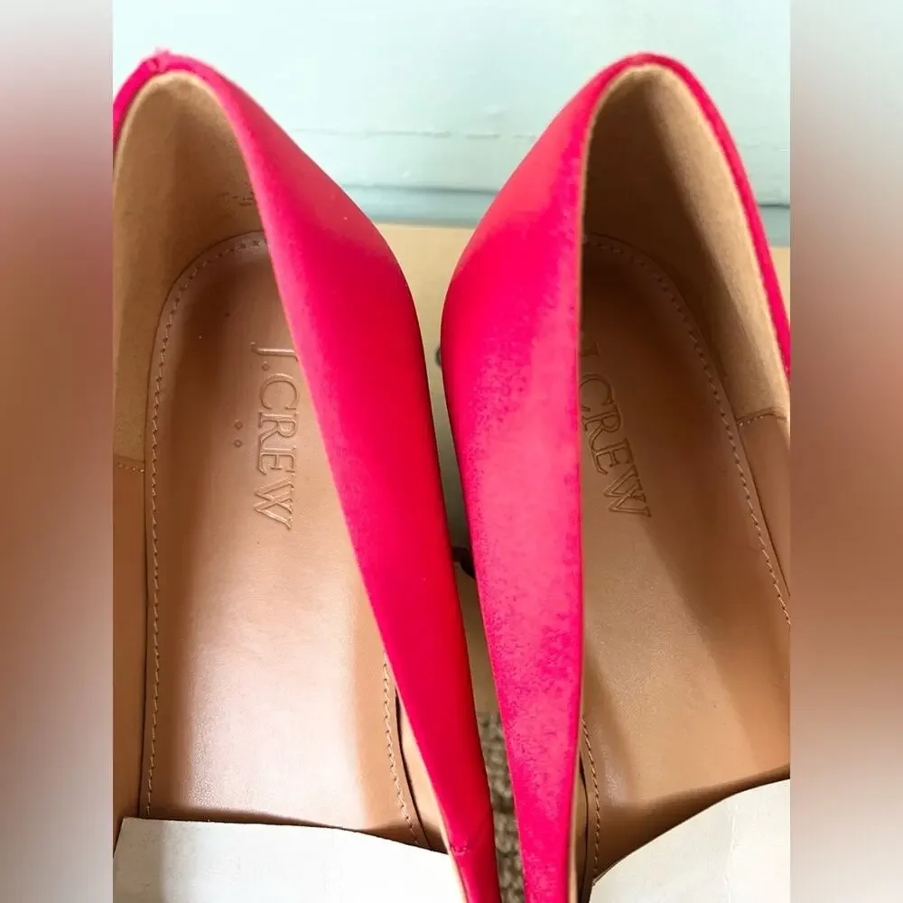 J crew new with box crystal embellished red satin point toe flats